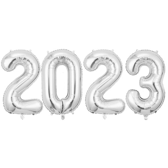Silvestrovské fóliové balónky set 2023 - stříbrná