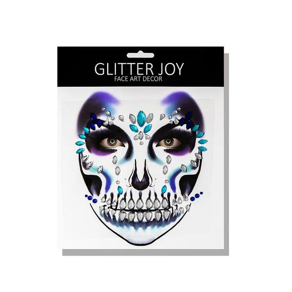 Nalepovací kamínky na Halloween - Glitter Blue Skull (1 ks)