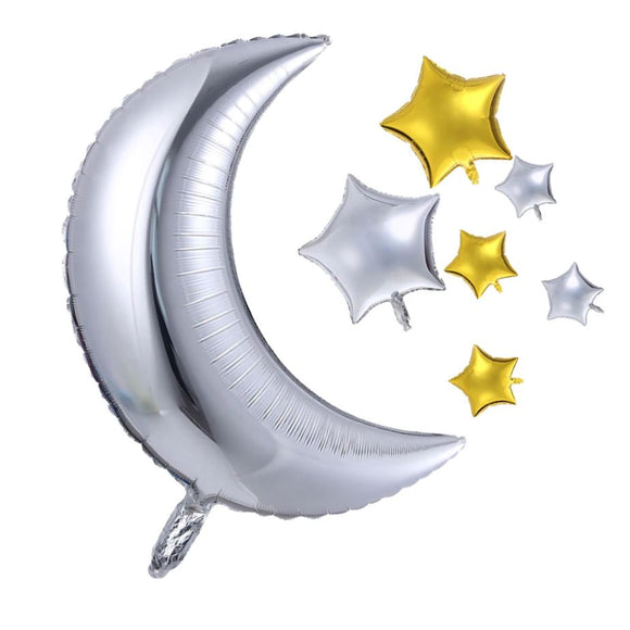 Balónek fóliový Měsíc s hvězdami (7 ks) - stříbrná