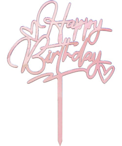 Zápich na dort Happy Birthday se srdci - růžová
