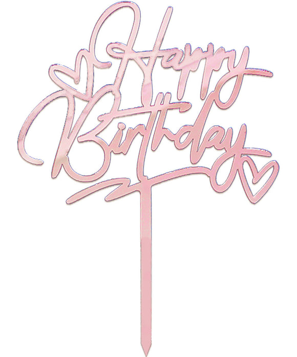 Zápich na dort Happy Birthday se srdci - růžová