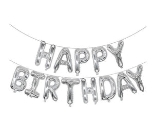 Fóliový balónkový nápis "HAPPY BIRTHDAY" 340 x 35 cm - stříbrný