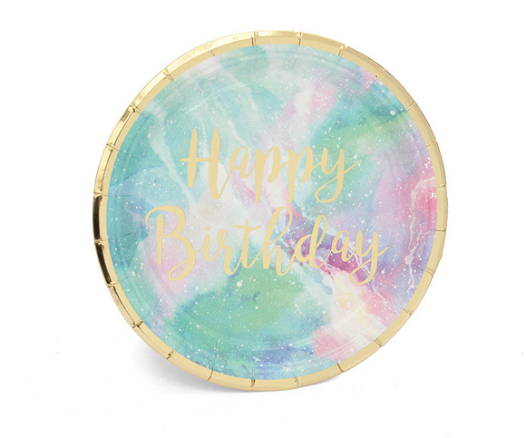 Papírový talíř Happy Birthday Rainbow - malý (10 ks)